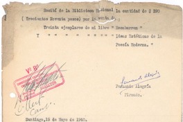 [Recibo de pago] 1940 may. 15 Santiago, Chile <a> Biblioteca Nacional