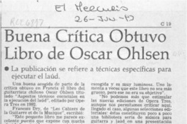 Buena crítica obtuvo libro de Oscar Ohlsen  [artículo].