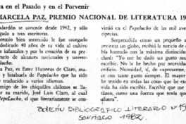 Marcela Paz, Premio Nacional de Literatura 1982.