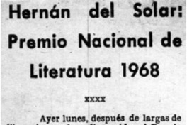 Hernán del Solar: Premio Nacional de Literatura 1968.