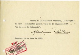 [Recibo] 1939 mayo 22, Santiago, Chile [a] Biblioteca Nacional de Chile