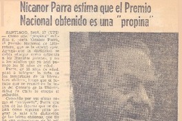 Nicanor Parra estima que el Premio Nacional obtenido es una "propina"