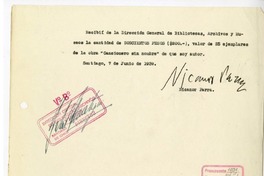 [Recibo] 1939 junio 7, Santiago, Chile [a] Biblioteca Nacional de Chile  [manuscrito] Nicanor Parra.