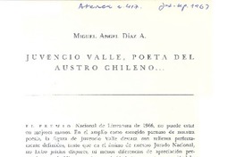 Juvencio Valle, poeta del austro chileno...  [artículo] Miguel Angel Díaz.