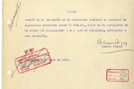 [Recibo] 1939 mayo 8, Santiago, Chile [a] Biblioteca Nacional de Chile  [manuscrito] Manuel Rojas.