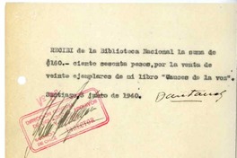 [Recibo] 1940 junio 3, Santiago, Chile [a] Biblioteca Nacional de Chile  [manuscrito] Francisco Santana.