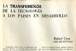 La transferencia de la tecnología a los países en desarrollo  [artículo] Rafael Cruz.