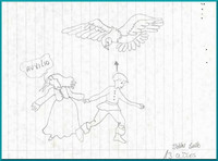 Ilustración de John soto (13 años), en: La niña que estaba muerta y vivió por una noche leyenda de Catemu [manuscrito] : María Eugenia Farias Vargas.