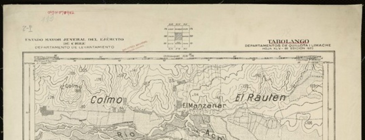 Tabolango Departamentos de Quillota i Limache [material cartográfico] : Estado Mayor Jeneral del Ejército de Chile. Departamento de Levantamiento.