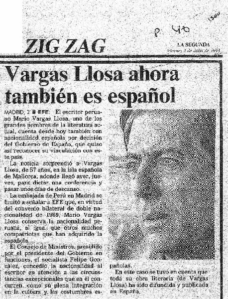 Vargas Llosa ahora también es español.