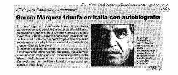 García Márquez triunfa en Italia con autobiografía.