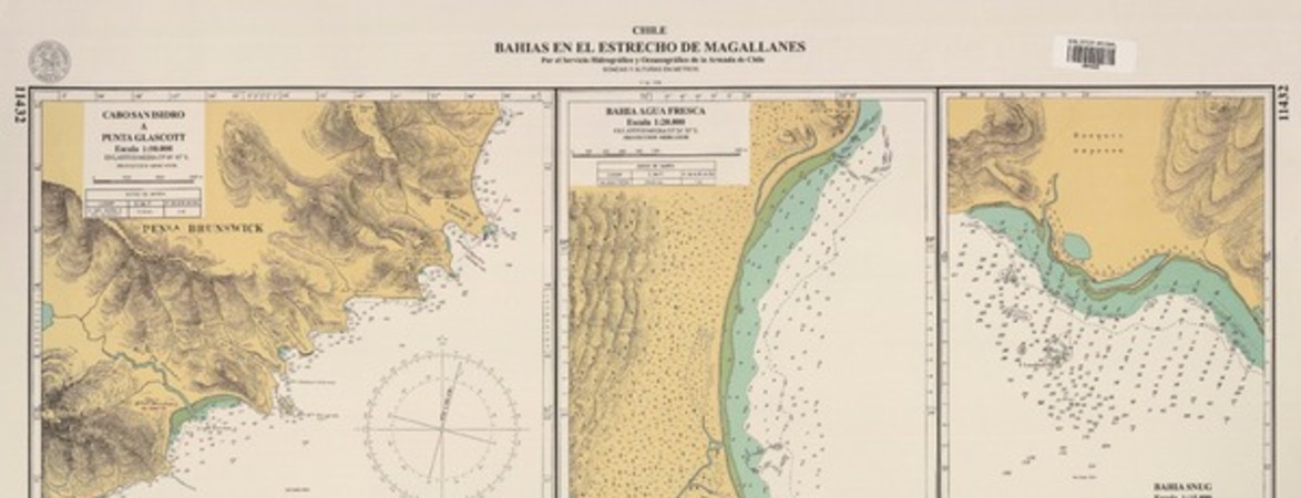 Bahias en el Estrecho de Magallanes  [material cartográfico] por el Servicio Hidrográfico y Oceanográfico de la Armada de Chile.