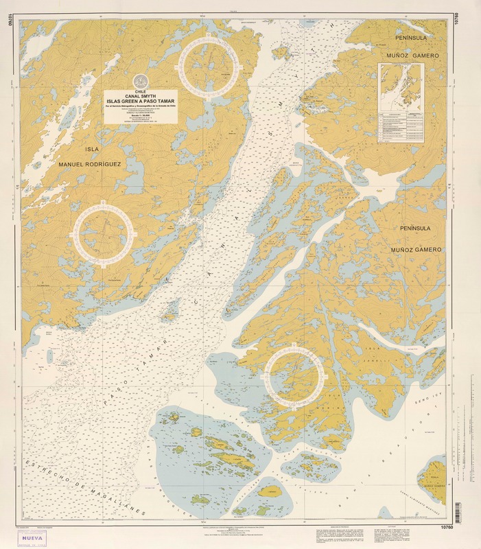 Chile, Canal Smyth, Islas Green a Paso Tamar  [material cartográfico] por el Servicio Hidrográfico y Oceanógrafico de la Armada de Chile.