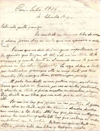 [Carta], 1924 jul. París, Francia <a> Salvador Reyes, Chile  [manuscrito] Vicente Huidobro.