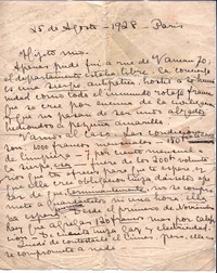 [Carta], 1928 ag. 25 Paris, Francia <a> Vicente Huidobro, París, Francia