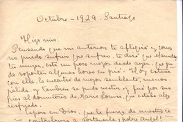 [Carta], 1929 oct. Santiago, Chile <a> Vicente Huidobro, Paris, Francia