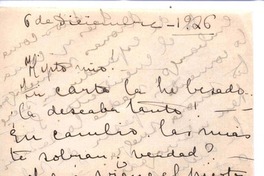 [Carta], 1926 dic. 6 Santiago de Chile <a> Vicente Huidobro, Paris, Francia