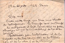 [Carta], 1928 ago. 29 París, Francia <a> Vicente Huidobro, Paris, Francia