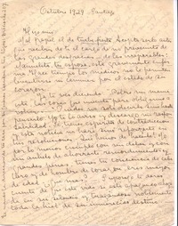 [Carta], 1929 oct. Santiago, Chile <a> Vicente Huidobro, Paris, Francia