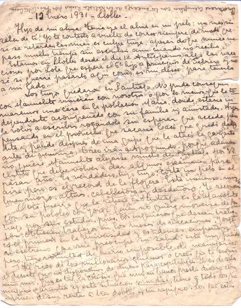 [Carta], 1931 ene. 12 Llolleo, Chile <a> Vicente Huidobro, Paris, Francia