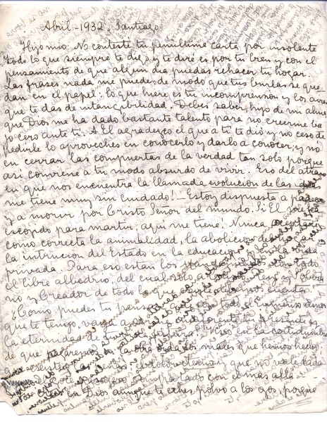 [Carta], 1932 abril Santiago, Chile <a> Vicente Huidobro, Paris, Francia