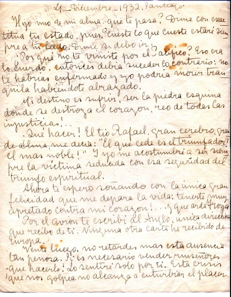 [Carta], 1932 dic. 21 Chile <a> Vicente Huidobro, Paris, Francia