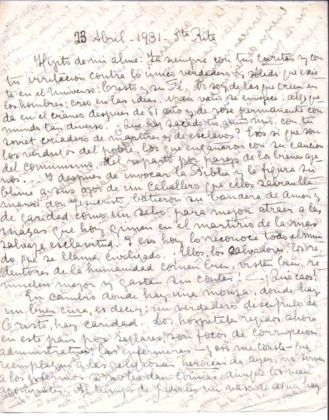 [Carta], 1931 abril 23 Santa Rita, Chile <a> Vicente Huidobro