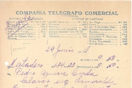 [Telegrama], 1921 jun. 29 Santiago, Chile <a> Pedro Aguirre Cerda, Chile