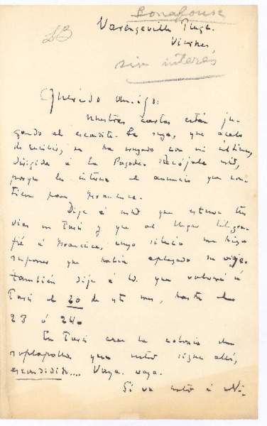 [Carta, entre 1910 y 1916], Francia <a> Rubén Darío