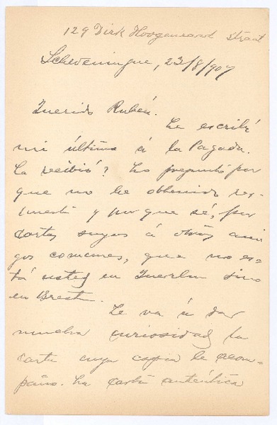 [Carta], 1907 ago. 23 [Scheveningue?], Holanda <a> Rubén Darío