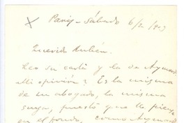 [Carta], 1903 feb. 6 Paris, Francia <a> Rubén Darío