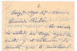[Carta], 1911 mar. 17 París, Francia <a> Rubén Darío