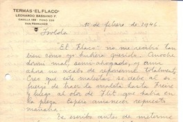 [Carta], 1946 feb. 10 Termas del Flaco, San Fernando, Chile <a> Isolda Pradel  [manuscrito] Oscar Castro.