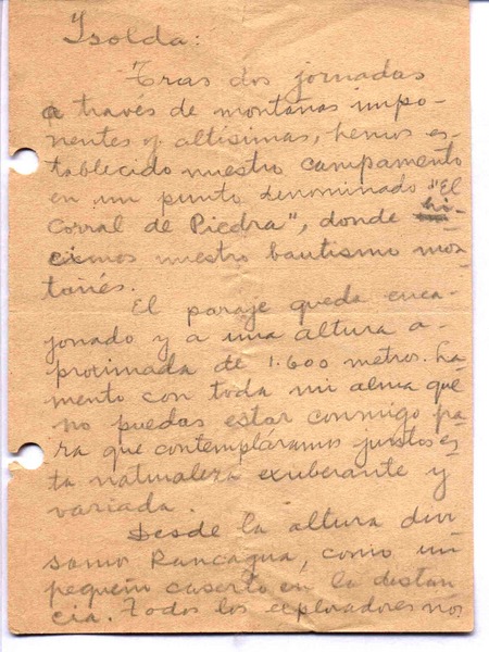 [Carta, entre 1940 y 1946], El Corral de Piedra, Chile <a> Isolda Pradel  [manuscrito] Oscar Castro.