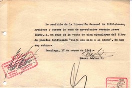 [Recibo], 1941 mar. 17 Santiago, Chile <a> DIBAM