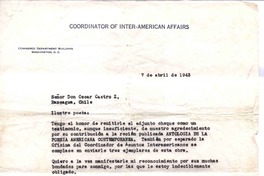 [Carta], 1943 abr.7 [Washington, Estados Unidos a] Oscar Castro  [manuscrito] Dudley Fitts.