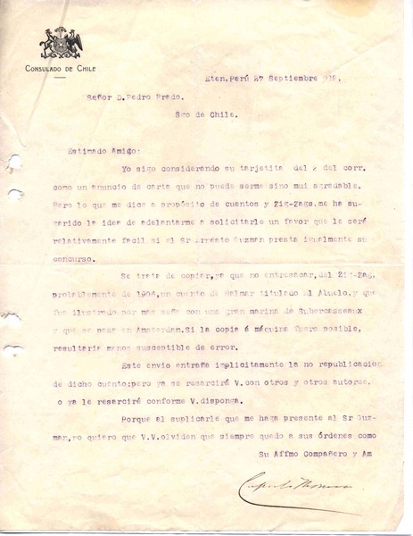 [Carta] 1912 sep. 27, Eten, Perú [a] Pedro Prado