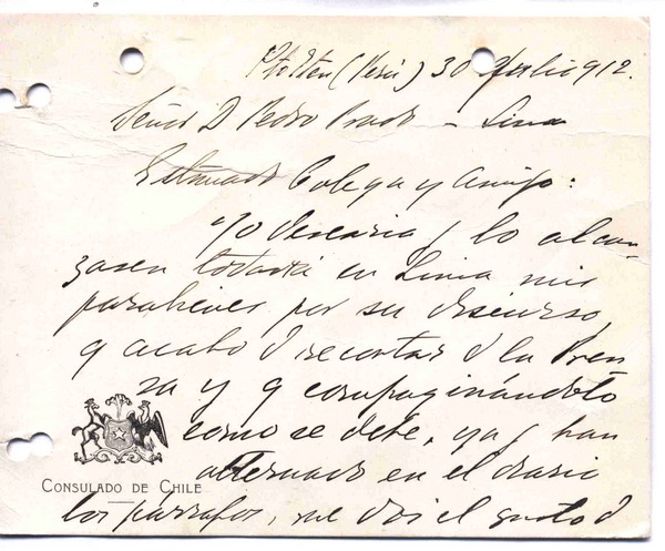 [Tarjeta] 1912 jul. 30, Eten, Perú [a] Pedro Prado