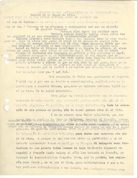 [Carta] 1934 mar. 23, Madrid, España [a] Francis de Miomandre