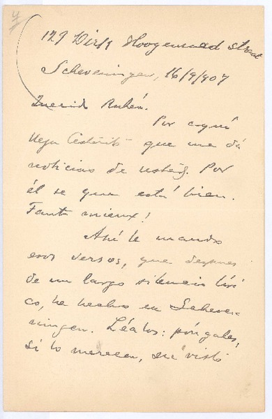 [Carta], 1907 sep. 16 Scheveningue, Holanda <a> Rubén Darío