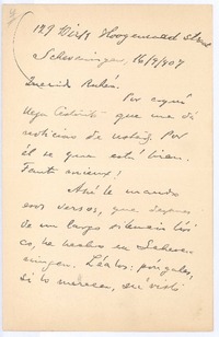 [Carta], 1907 sep. 16 Scheveningue, Holanda <a> Rubén Darío
