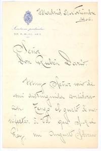 [Carta], 1906 nov.21 Madrid, España <a> Rubén Darío