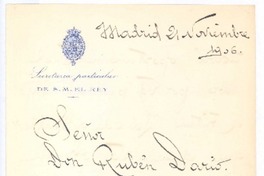[Carta], 1906 nov.21 Madrid, España <a> Rubén Darío