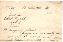 [Carta], 1928 abril 15 Rep. Dominicana <a> Alberto Ghiraldo