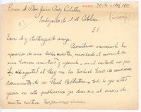 [Carta], 1911 abril 30 Paris, Francia <a> Juan Pérez Caballero