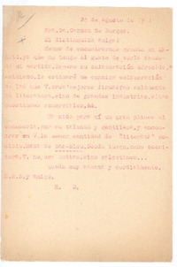 [Carta], 1911 agosto 20 Paris, Francia <a> Carmen de Burgos