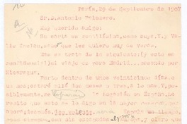 [Carta], 1907 sep. 29 Paris, Francia <a> Antonio Palomero
