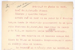 [Carta], 1908 jun. 8 Madrid, España <a> Joaquín Nabuco