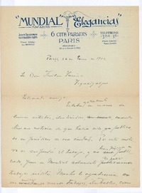 [Carta], 1912 ene. 26 Paris, Francia <a> Froilán Turcios