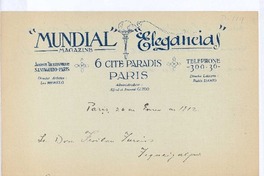 [Carta], 1912 ene. 26 Paris, Francia <a> Froilán Turcios